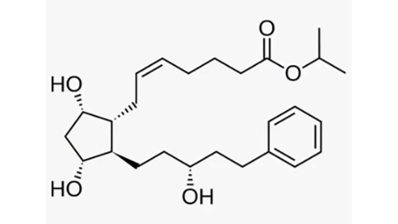 Chemical structure with a five-membered ring, hydroxyl groups, ester, benzene ring, and a long carbon chain.